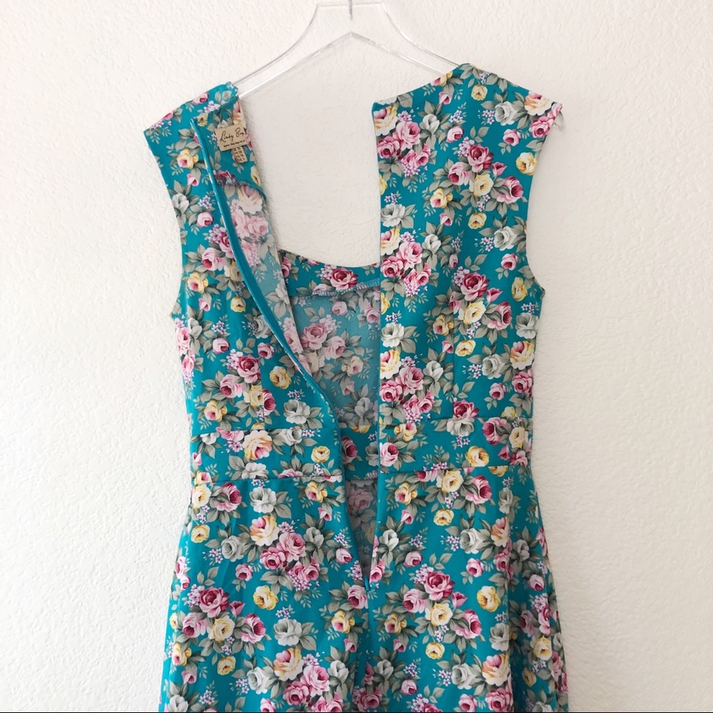 Lindy bop teal blue pink floral pin up dress - Picture 5 of 7